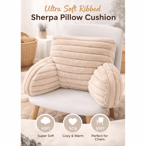 Teddy Fleece Reading Pillow with Arms Soft Backrest Support Cushion 65x40cm for Bed and Sofa in 4 Colours