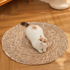 Cat Scratcher Mat, Floor Cat Scratching Mat, Natural Cat Scratch Pad, Pets Scratch Carpet, Round Cattail Grass Cat Scratcher Mat, Indoor Cat Scratching Mats