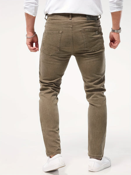 Solid Color Jeans Men'S Slim Fit Straight Leg Easy Versatile Casual Wear Long Pants Men'S Fashion