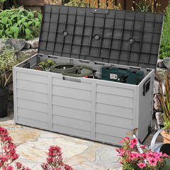 290L Lockable Waterproof Storage Box – Heavy-Duty Outdoor Deck Chest with Wheels Garden & Patio Recycling Bin Organizer for Tools, Cushions (112*49*54cm)