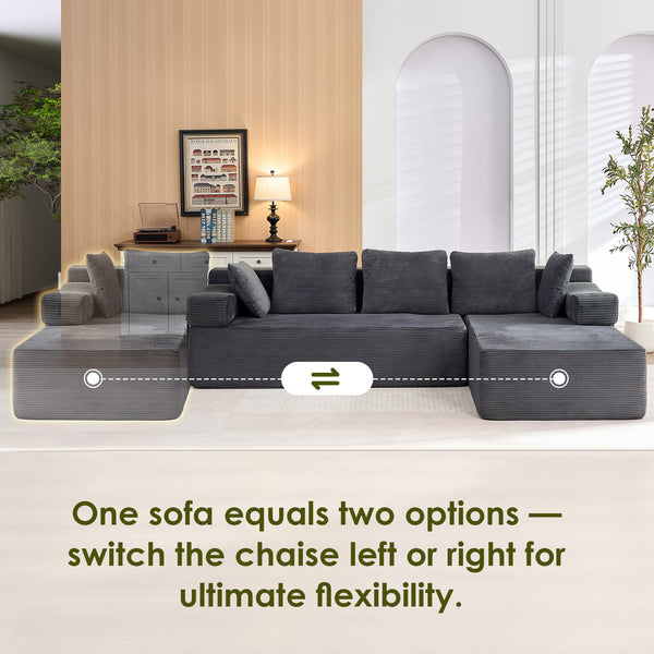 ROXGOX L-Shaped Sectional Sofa with Reversible Chaise, Left or Right Facing Modular Couch, No Assembly Required, Perfect for Small Apartment, Black Borwn Grey