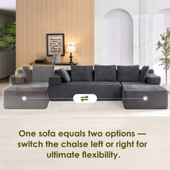 ROXGOX L-Shaped Sectional Sofa with Reversible Chaise, Left or Right Facing Modular Couch, No Assembly Required, Perfect for Small Apartment, Black Borwn Grey