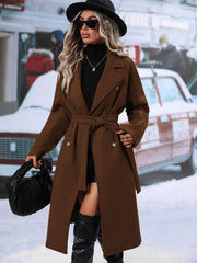 Women'S Elegant Double-Breasted Lace-Up Coat - Winter Trench Coat with Front Pockets, Structured Formal & Casual Outerwear for Fall/Winter, Chic Office, Party, Everyday Outfits - Durable Cold Weather Clothing, Ladies Winter Coats, Party Attire, Sophistica