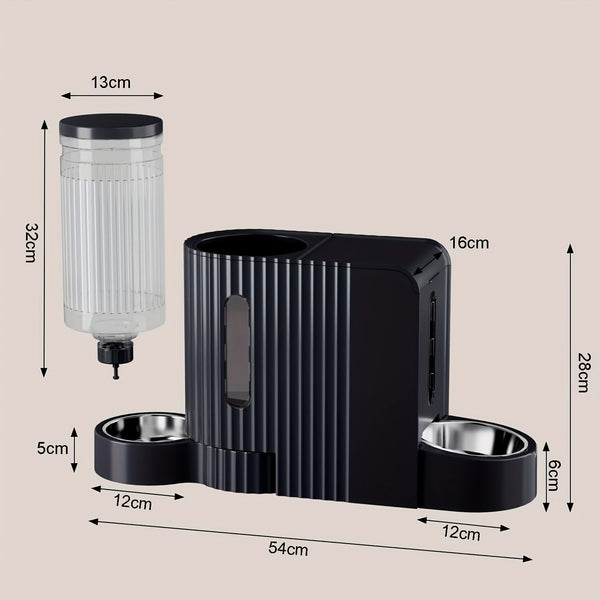 Dog And Cat Food Feeder And Water Dispenser, Two-In-One Set, 3L Large Capacity, Automatic Gravity Feeding, 304 Stainless Steel Bowl, Removable And Washable, for Small/Medium/Large Dogs And Cats, Black, Without Battery