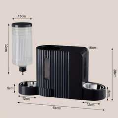 Dog And Cat Food Feeder And Water Dispenser, Two-In-One Set, 3L Large Capacity, Automatic Gravity Feeding, 304 Stainless Steel Bowl, Removable And Washable, for Small/Medium/Large Dogs And Cats, Black, Without Battery