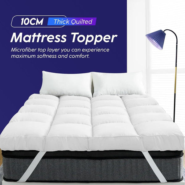 1pc Extra Thick Mattress Topper, Overfilled with 10cm Microfiber Filling with Deep Pocket, Plush Soft Pillow Top Mattress Topper Anti-Shift & Even Weight Distribution Single/Double/King/Super King