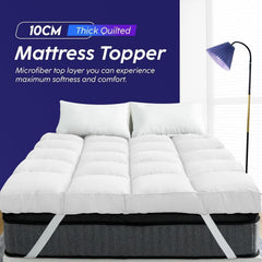 1pc Extra Thick Mattress Topper, Overfilled with 10cm Microfiber Filling with Deep Pocket, Plush Soft Pillow Top Mattress Topper Anti-Shift & Even Weight Distribution Single/Double/King/Super King