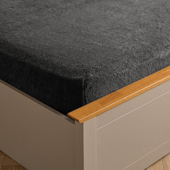 Brentfords Teddy Fleece Fitted Bed Sheet Plain Thermal Warm Soft Luxury Bedding, Charcoal Grey - Double
