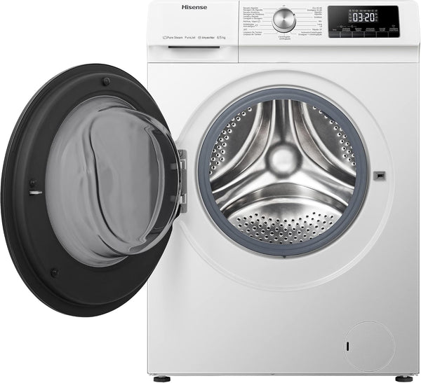 Hisense WDQA8014EVJM 60Cm Freestanding 8 KG Front Load Washer Dryer - 1400 RPM - Pure Steam - Purejet - Pause and Add - Inverter Motor - White