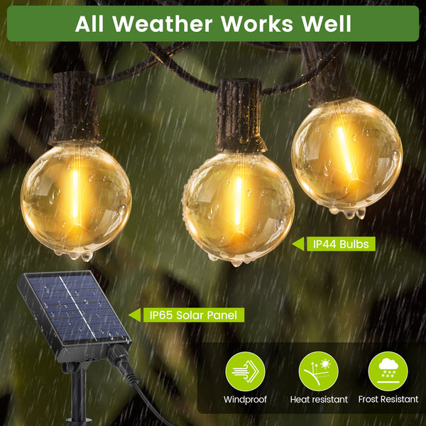 Dimmable Solar Outdoor String Lights - 100ft/60ft/50ft G40 Solar Powered Garden Lights, Remote 3 Timer 8 Modes Waterproof Outside Festoon Lights for Gardens Patios Fences Pergolas