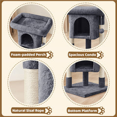 Costoffs 59cm Height Cat Tree, 2-Level Cat Tower Furniture, Climbing Frame with Condo/Plush Perch/Scratch Posts, Cat Climbing Tower for Cats Kittens Pets, Small to Medium-sized Cats, Dark Gray/Light Gray/Black/Pink