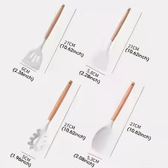 23pcs Silicone Kitchenware And Kitchen Knife Set | Heat Resistant Silicone Cutlery with Wooden Handle | Chef Knife | Non-Stick Friendly Tool | Easy to Cook And Clean | Convenient to Carry | Suitable for School, Home, Outdoor Use | Mother'S Day