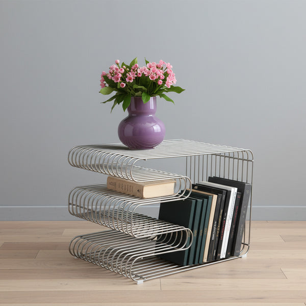 Metal Wire Side Table Magazine Rack Compact End Table for Sofa & Bedside, Modern Minimalist Book Holder Storage, 30.5 x 30.5 x 43 cm