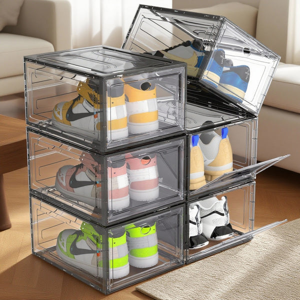 6/9/10-pack Transparent thickened shoe box with magnetic door, closet shoe box, sneaker storage box, dustproof and waterproof, stackable shoe box, upgraded sturdy shoe box, multifunctional sneaker storage box