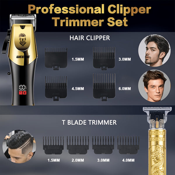 WEEME Golden 3pcs 2pcs 1pc Men's Hair Clipper Set, USB Rechargeable Hair Clippers, Trimmer And Shaver Kit, with Guide Combs & Cleaning Brushes, Grooming Gift Set for Men, Husband, Boyfriend, Dad Valentine's Day Gift