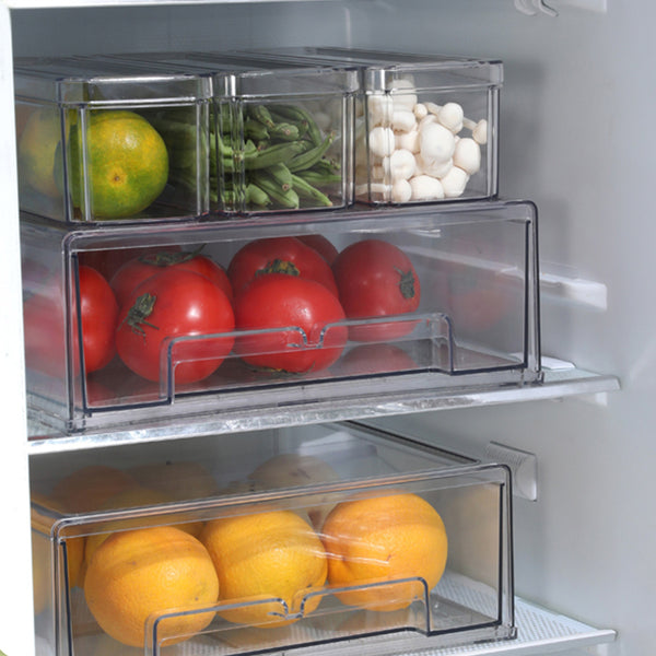 Stackable Refrigerator Organizer Bins with Lids, Stackable and Pull-out Plastic Refrigerator Storage Box, Kitchen Supplies Storage Box Set of 7