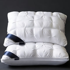 1/ 2pcs Queen Size Luxury Bed Pillows - Hypoallergenic Polyester Cover, Machine Washable All-Season Pillows for Deep Sleep, Contemporary White Design with Blue Accents - Perfect for Home, Gifts & Family Use, Elegant Bedding, Home Comfort