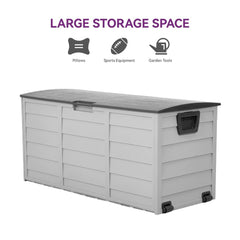 290L Lockable Waterproof Storage Box – Heavy-Duty Outdoor Deck Chest with Wheels Garden & Patio Recycling Bin Organizer for Tools, Cushions (112*49*54cm)