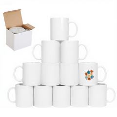 Sublimation Mugs 11oz Blank Plain White Large Handle Coffee Cups+Smash Proof Box Pack of 6 12 36