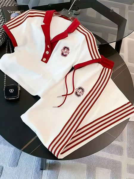 Sportswear Short-Sleeve T-Shirt and Wide-Leg Pants Set, 2025 Summer New Arrival, Age-Reducing 2pcs Set (Niannian)