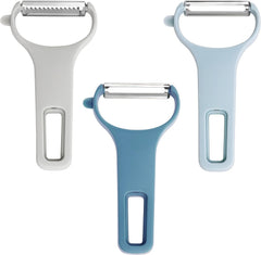 Vegetable Peelers for Kitchen, 3 Stainless Steel Blades Straight/Serrated/Julienne Peeler, Y Shape for Carrot Cucumber Potato Veggie Fruit (3 Color Set, Regular-Steel Blades)