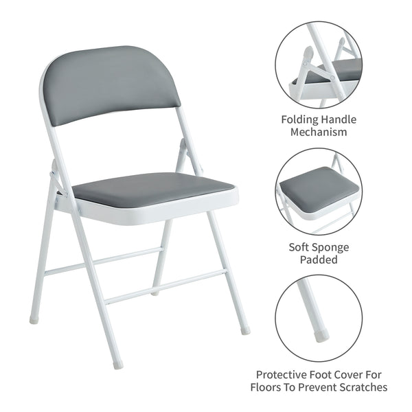 Set of 6 Folding Chairs, Faux Leather Foldable Chairs with Metal Frame and Padded Seat, Easy to Fold and Store for Home, Office, Dining and Reception