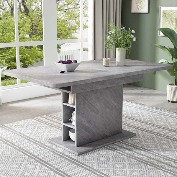 Extendable dining table, dining table with storage, rectangular dining table, coffee leisure table, modern simple iron dining table, space-saving multifunctional dining table, grey