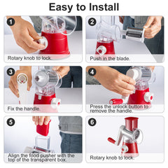 Rotary Vegetable Shredder 3 in 1 Rotary Cheese Grater Round Vegetable Mandoline Blades Handheld Fruit Vegetable Slicer Shredder for Fruit Nut and Vegetable Grate Green