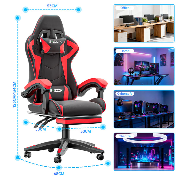 GartistGo Gaming Chair With footrest,Computer Chairs with Lumbar Cushion + Headrest, Height-Adjustable Office Chair for Adults, Girls, Boys