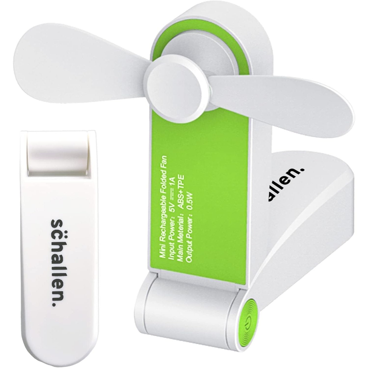 Schallen Portable Mini Folding Pocket Fan USB Rechargeable Electric Handheld Desk Fan Foldable Travel Cooling Fan with Quiet Motor Soft Blades Safe Design Lightweight Personal Fan for Home Office Desk Travel Camping Commuting Summer Cooling Fan (White Gre