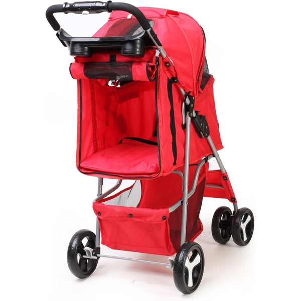 Foldable Pet Stroller With Rain Cover, Portable Foldable Outdoor Walking Cart with Large Space, Hand-Pull Design, Durable Oxford Fabric, Ergonomic Handle & Ventilation Mesh, Lightweight & Sturdy Frame For Small To Medium Dogs - Outdoor Pet Carrier, Modern