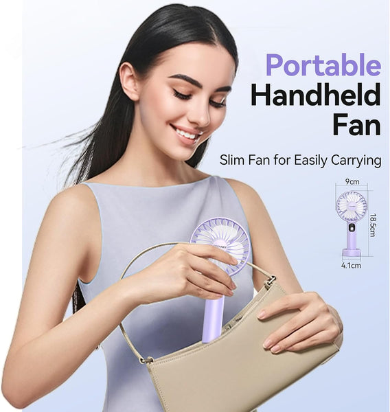 TECKNET Handheld Fan, Portable USB Hand Held Fan Rechargeable with LED Display, Mini Hand Fan 3 Speed Battery Operated Detachable Base Cooling Desk Fans Handheld for Home Office Bedroom Outdoor