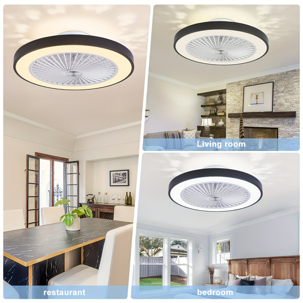 Modern Low Profile Ceiling Fan with 6 Speeds, Reversible Bladeless Ceiling Fans, Dimmable 3000-6500K LED Fan Lights, Smart Timing Ceiling Fan for Living Room, Bedroom, Office, Kitchen