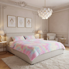 3-Piece Fluffy Tie Dye Duvet Cover Set - Pink Dreamy Princess Style, Romantic Enchanted Glamorous Bedding (1 Duvet + 2 Pillow Shams, No Insert, Easy Care)