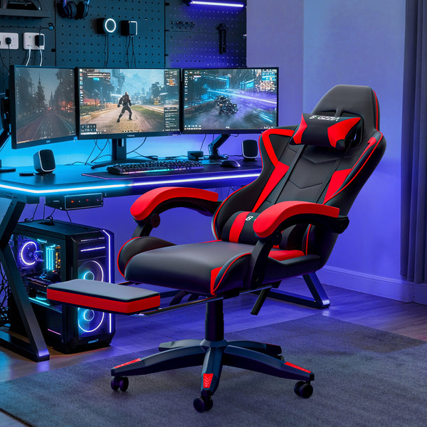GartistGo Gaming Chair With footrest,Computer Chairs with Lumbar Cushion + Headrest, Height-Adjustable Office Chair for Adults, Girls, Boys