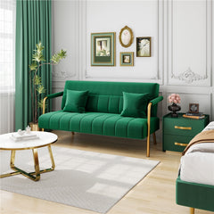Costoffs Sofa Couch Modern Velvet Sofa Couch, 143cm Small Loveseat with Gold-tone Metal Arms & Legs, Upholstered Design, Includes 2 Pillows, Ideal for Bedroom, Home Office, Studio, Small Spaces, Light Grey/Green/Beige/Black/Pink