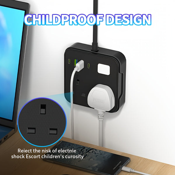 6-in-1 Power Socket Surge Protector, Power Socket/power Board/power Strip, Small Night Light, 3250W, 13A, 1.8M Power Cord, Portable Power Socket, 2 AC Power Sockets, 4 USB Ports, Suitable For Home, Kitchen, Office Or Hotel Use