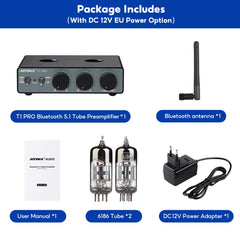 T1 PRO Vacuum Tube Preamplifier Amplifiers Home Audio RCA Bluetooth Input Bass Treble Control Hifi Stereo AUX 12V Trigger