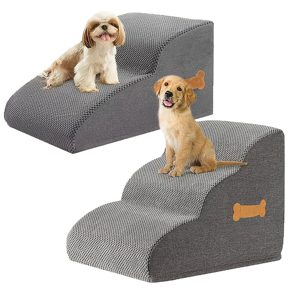 2-Step or 3-Step Dog Stairs with Removable Cover - Portable Pet Ladder Ramp Suitable for Small/Medium/Large Dogs & Puppies, Non-Slip Steps, Machine Washable, Bed/Sofa Ladder for or Pets