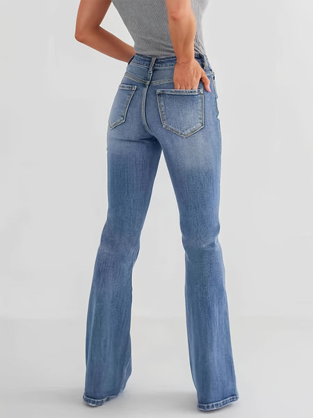 Women's Vintage Light Blue High-Waist Stretch Bootcut Jeans, Slim Fit with Tummy Control, Flattering and Leg-Lengthening, Y2K Street Style for Daily Casual Wear, Soft Washed, Breathable, Skin-Friendly, Suitable for All Seasons, Machine Washable