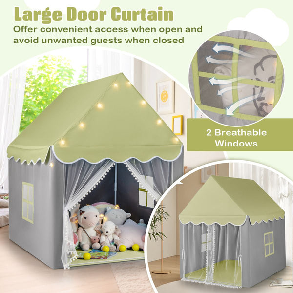 Large Kids Play House with Washable Mat and Star Lights