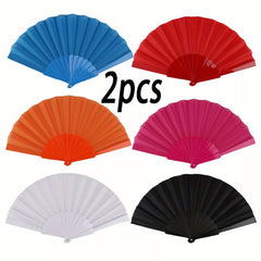 2Pcs Hand Fan Held Portable Spanish Dances Fabric Folding Party Wedding Gift