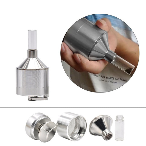 Metal Powder Hand Spice Mill Funnel Food Container Kitchen Tools Herb Grinder Hand Crusher with Glass Snuff Bottle