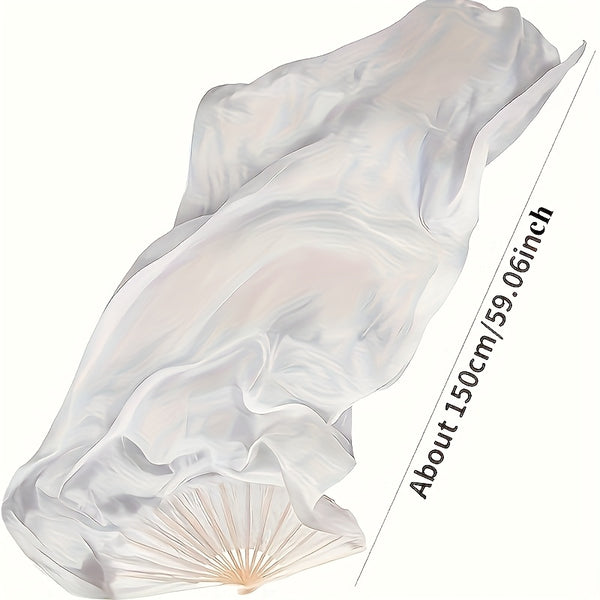 Elegant White Belly Dance Fan, Suitable for Percussion Dance, with a Universal Design of Left and Right Hands and Elegant Ribbon Material, It Is an Ideal Choice for Celebrations, Performances and Cultural Gatherings