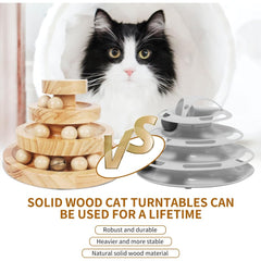 Cat Toys for Indoor Cats, Wooden Cat Ball Toy with Three Layer Track, Interactive Cat Toy with Bell, Safe and Robust, Indoor Cat Toys for Stimulation, Suitable for Cats Adult or Kitten