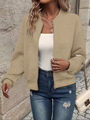 Solid Color Casual Zip-Up Cardigan Jacket