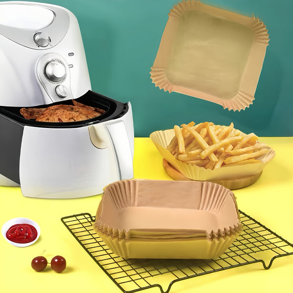 100pcs Non-Stick Air Fryer Liners - Premium Paper Single Sheets with Ridged Edges for Secure Cooking, Easy Cleanup & Healthy Cooking