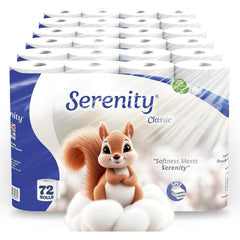 Serenity Soft 3-Ply Quilted Toilet Tissues | Available in 60 or 72 Mega Value Packs | Made in the UK | Luxuriously Soft, Gentle & Strong Bulk Toilet Rolls, Hypoallergenic, Dermatologically Tested | Fast Dispatch from UK Seller