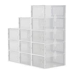 Pack of 12 Stackable Shoe Boxes Shoe Storage Organisers, Sturdy & Durable, Space Saving, Shoe Organizer Containers with Lids for Women/Men, Ideal for Entryway, Closet, Living Room, Bedroom, Office, Dorm, Fit Up To UK Size 9.5, 23x33x14cm