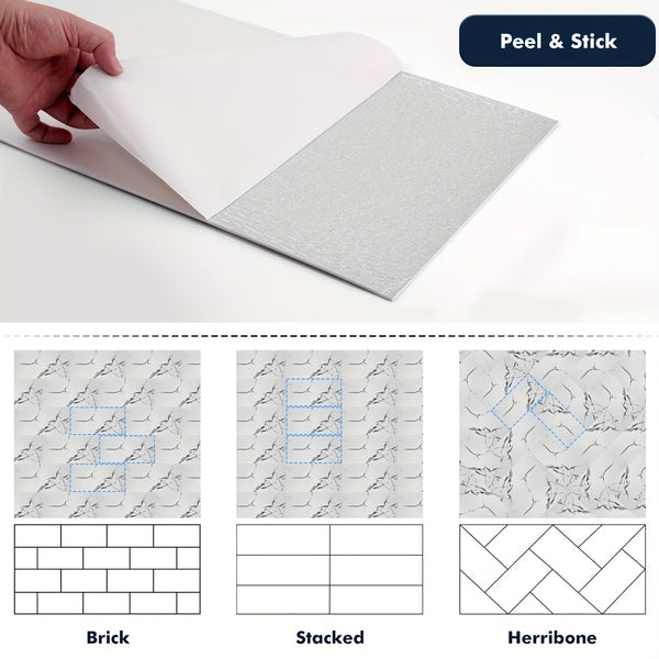 20pcs Of White Marble Effect Self-adhesive Wall Tile Foam Wall Sticker, Easy to Clean, Suitable for Bathroom, Living Room, Kitchen, Bedroom Decoration